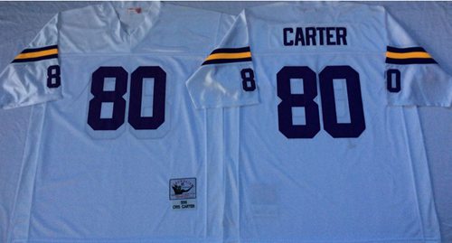 Mitchell And Ness Vikings #80 Cris Carter White Throwback Stitched NFL Jersey
